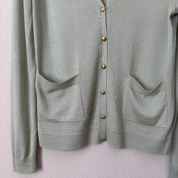 St. John Wool Silk Blend Button Front Pistachio Green Luxurious Cardigan Sweater - Picture 8 of 14
